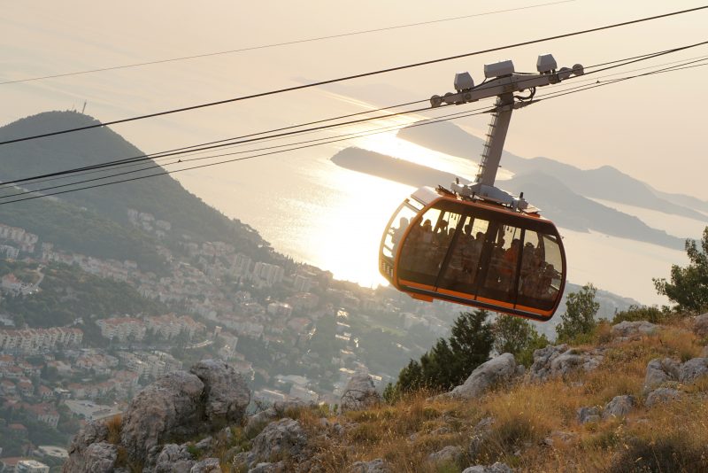 Dubrovnik cable car at sunset, taken from the car park at the top of the cable car